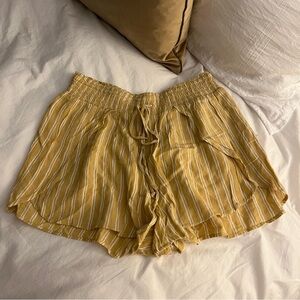 American Eagle Yellow and White Pinstripe Drawstring Shorts